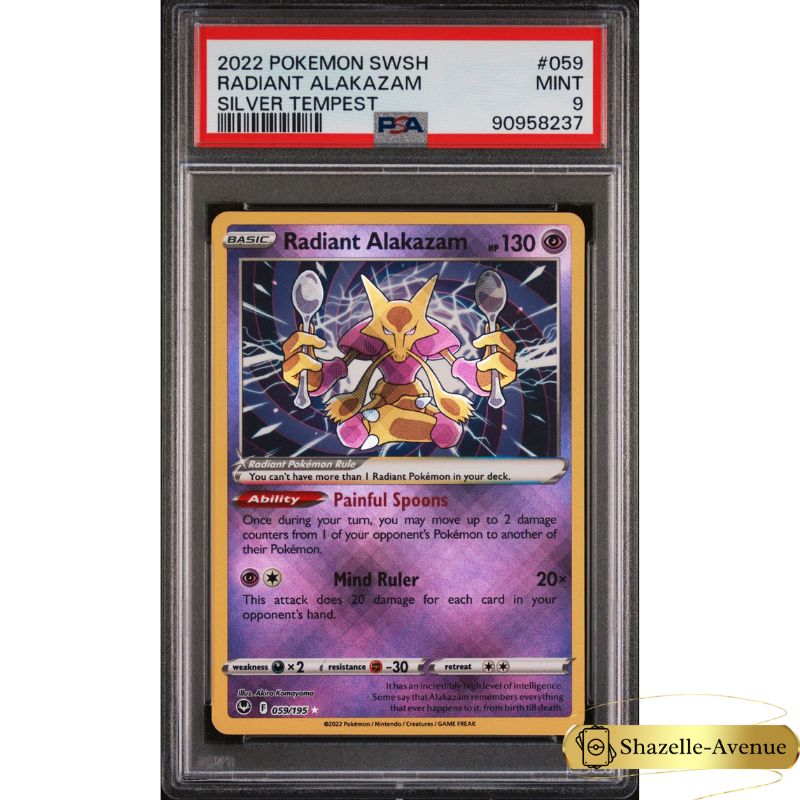 2023 Pokemon Radiant Alakazam 059/195 Holo Rare Silver Tempest PSA 9